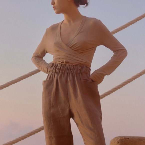 Ozma Dance Wrap Top in Tea - Picture 2 of 7